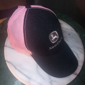 JOHN DEERE, Ladies Pink mesh, black bill adjustable Baseball Cap